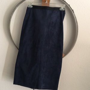 Blue suede pencil skirt